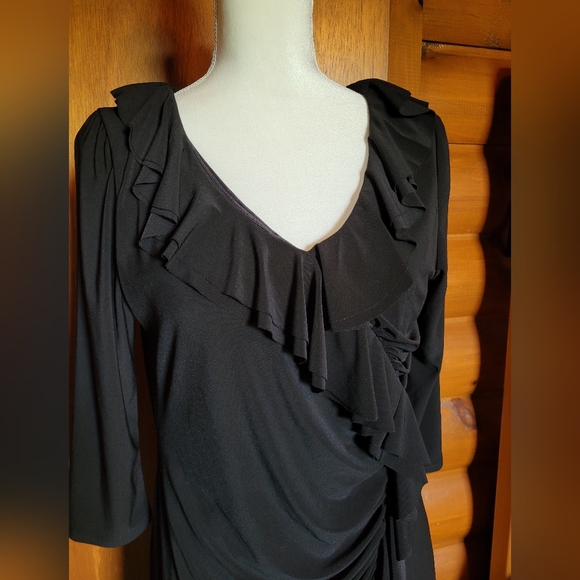 Jessica Howard Women's Dress 3/4 Sleeves Ruffled and Gathered Black Sz 12 - Picture 4 of 7